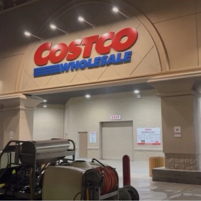 After-hours building wash at Costco London Square.