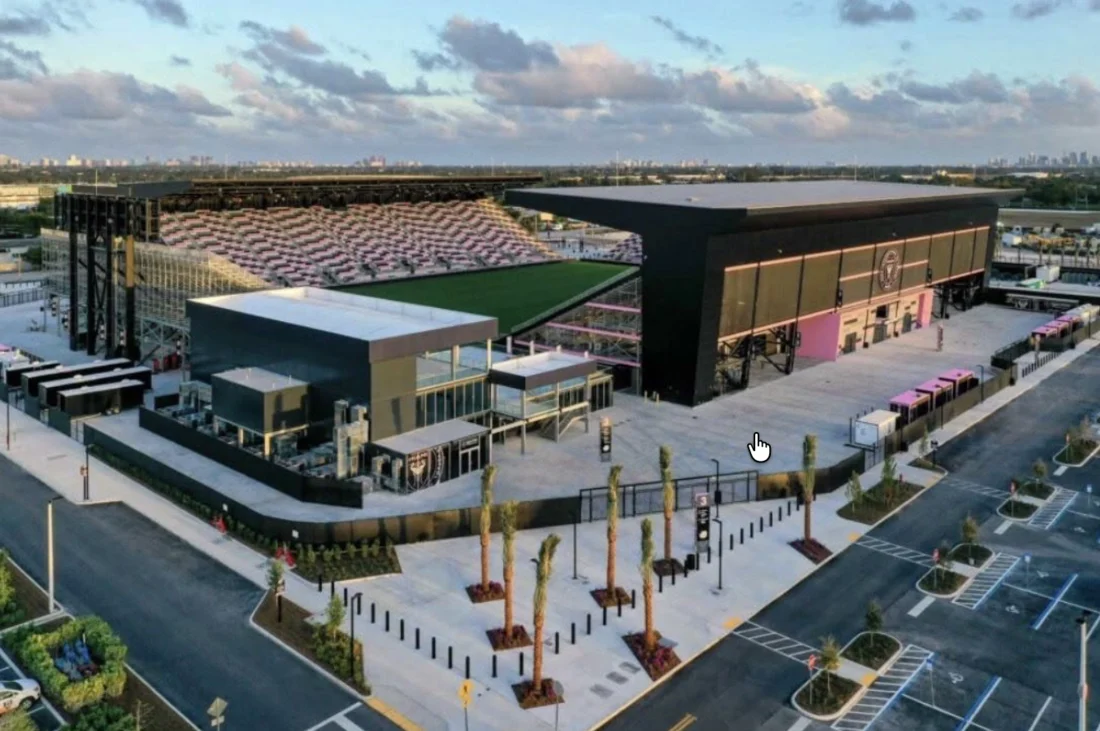 Aerial view of Inter Miami stadium and parking areas in the company post