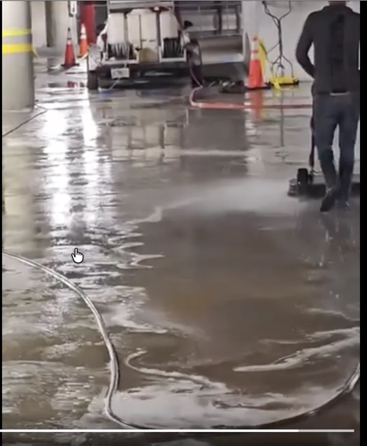 Overnight garage cleaning in downtown Miami.