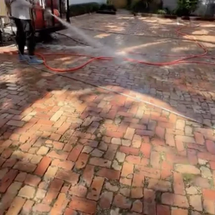 Close view of the varied brick paving at Parisian Village