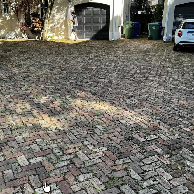 Aged Chicago-brick paving at the Parisian Village community