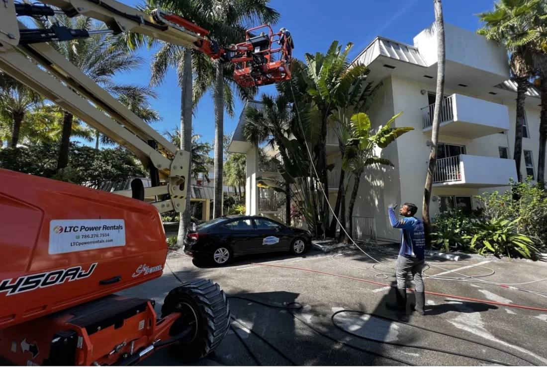 Multi-story building wash near Dadeland Mall.