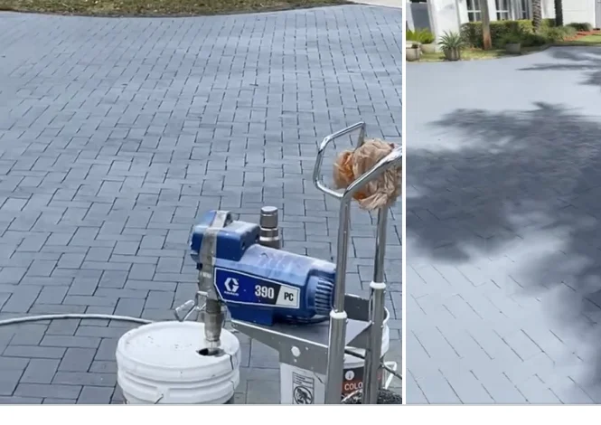 Paver-sealing work and equipment in the Vista BMW project post